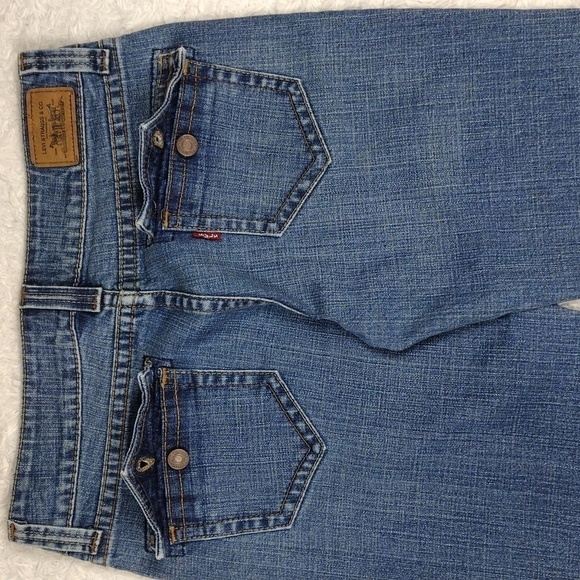 Levi's 515 Flare Blue Medium Wash Five Pocket Mid Rise Flare Leg Denim Jean - Picture 14 of 16